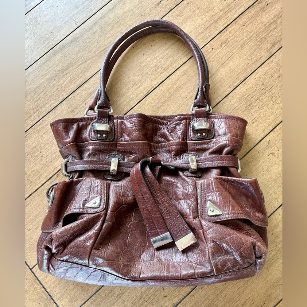 B Makowsky Brown Leather Satchel Bag